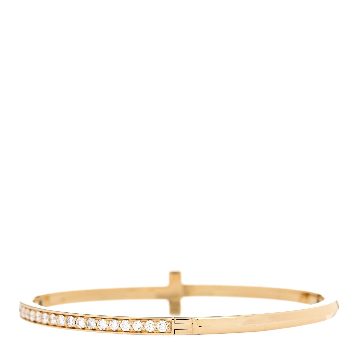 18K Yellow Gold Diamond Narrow T1 Hinged Bangle Bracelet