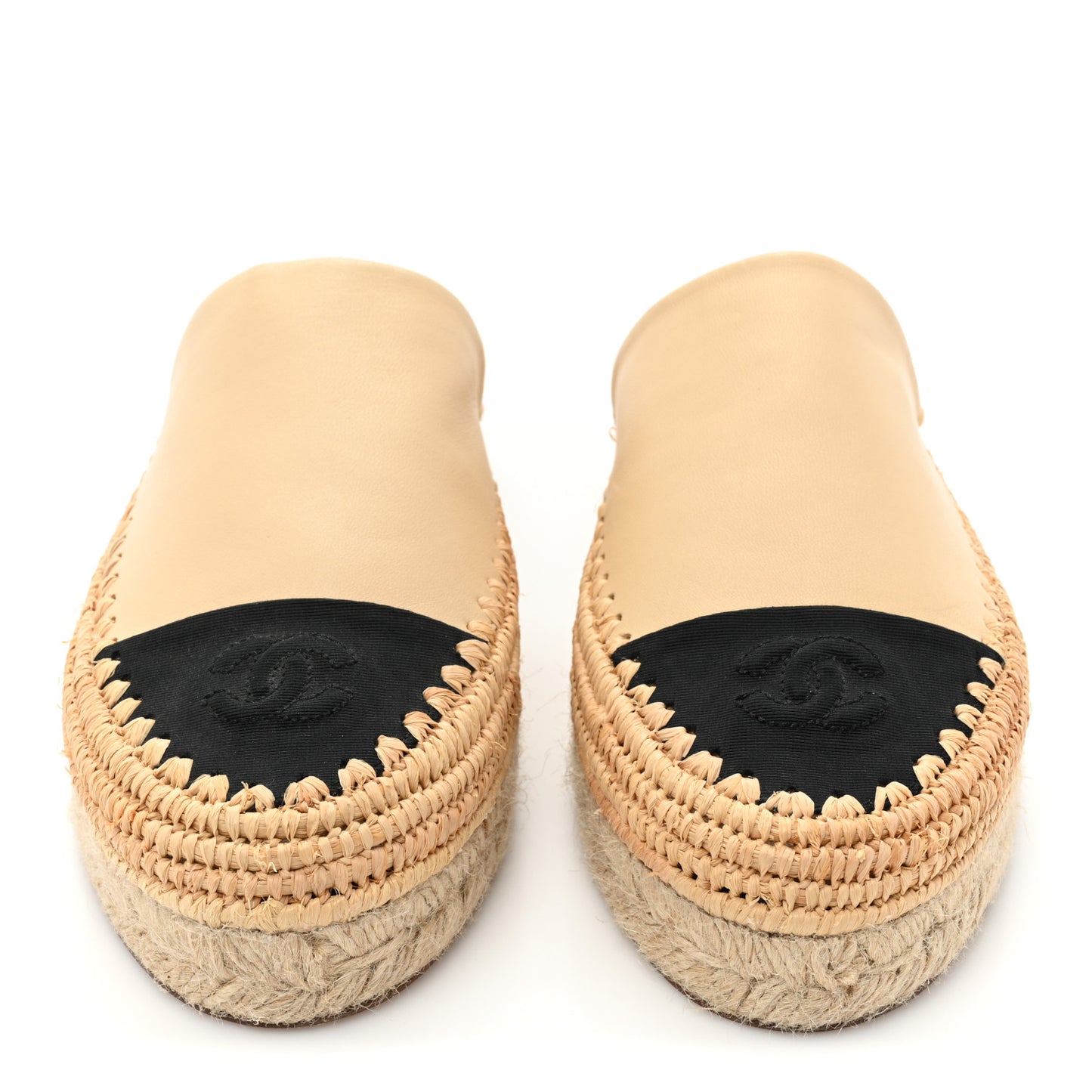 Lambskin Grosgrain CC Espadrille Mules 39 Beige Black