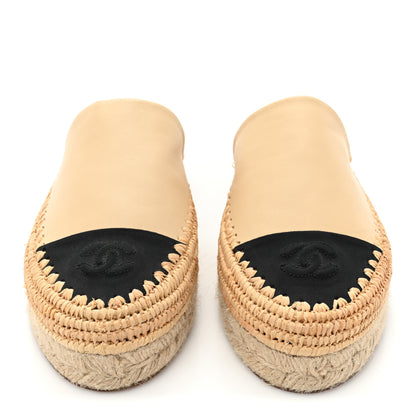 Chanel Lambskin Grosgrain CC Espadrille Mules 39 Beige Black 2 of 9
