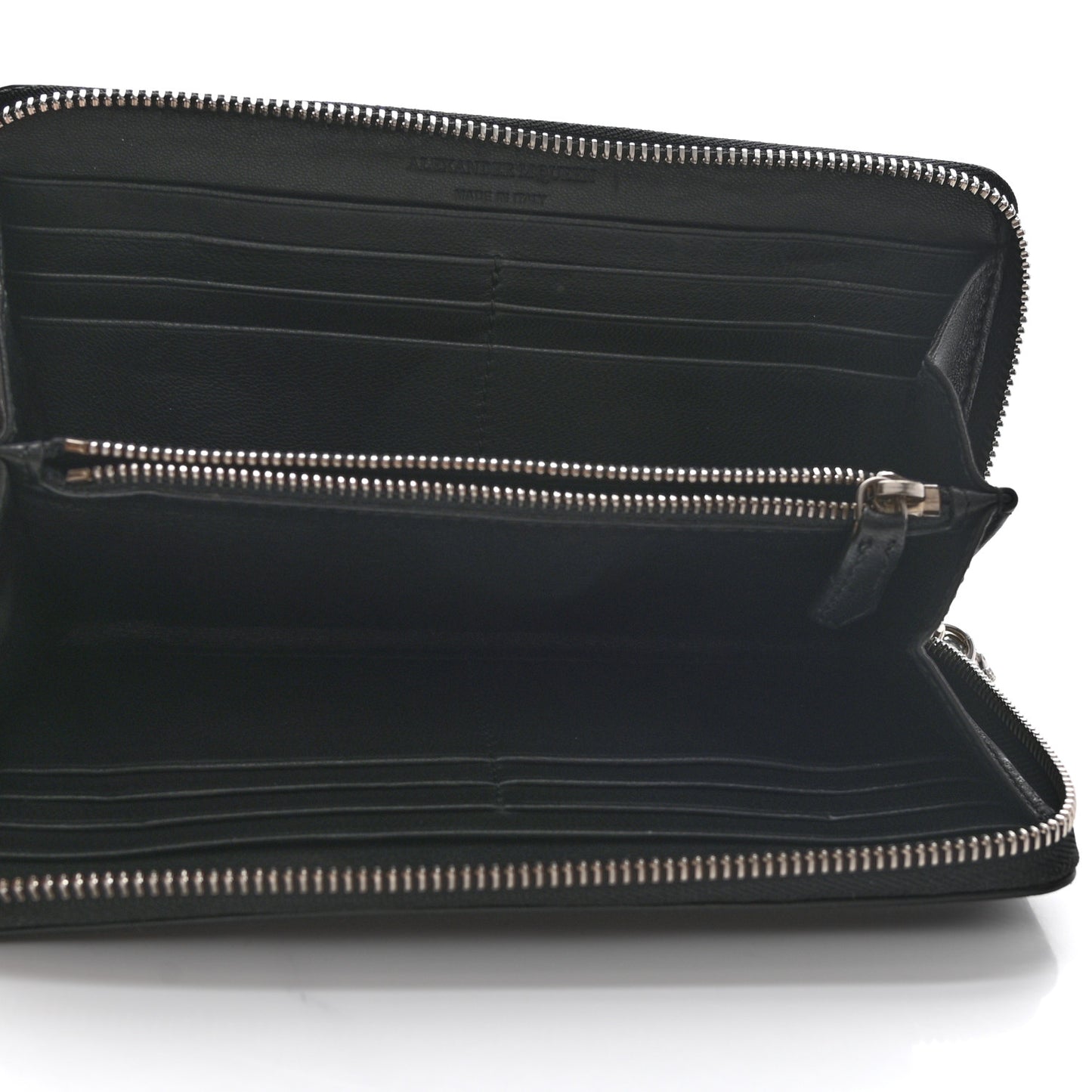 Calfskin Lizard Embossed Skull Continental Zip Wallet Black