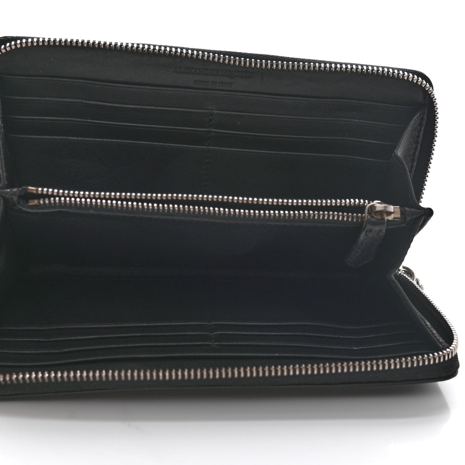 Alexander McQueen Calfskin Lizard Embossed Skull Continental Zip Wallet Black 5 of 7