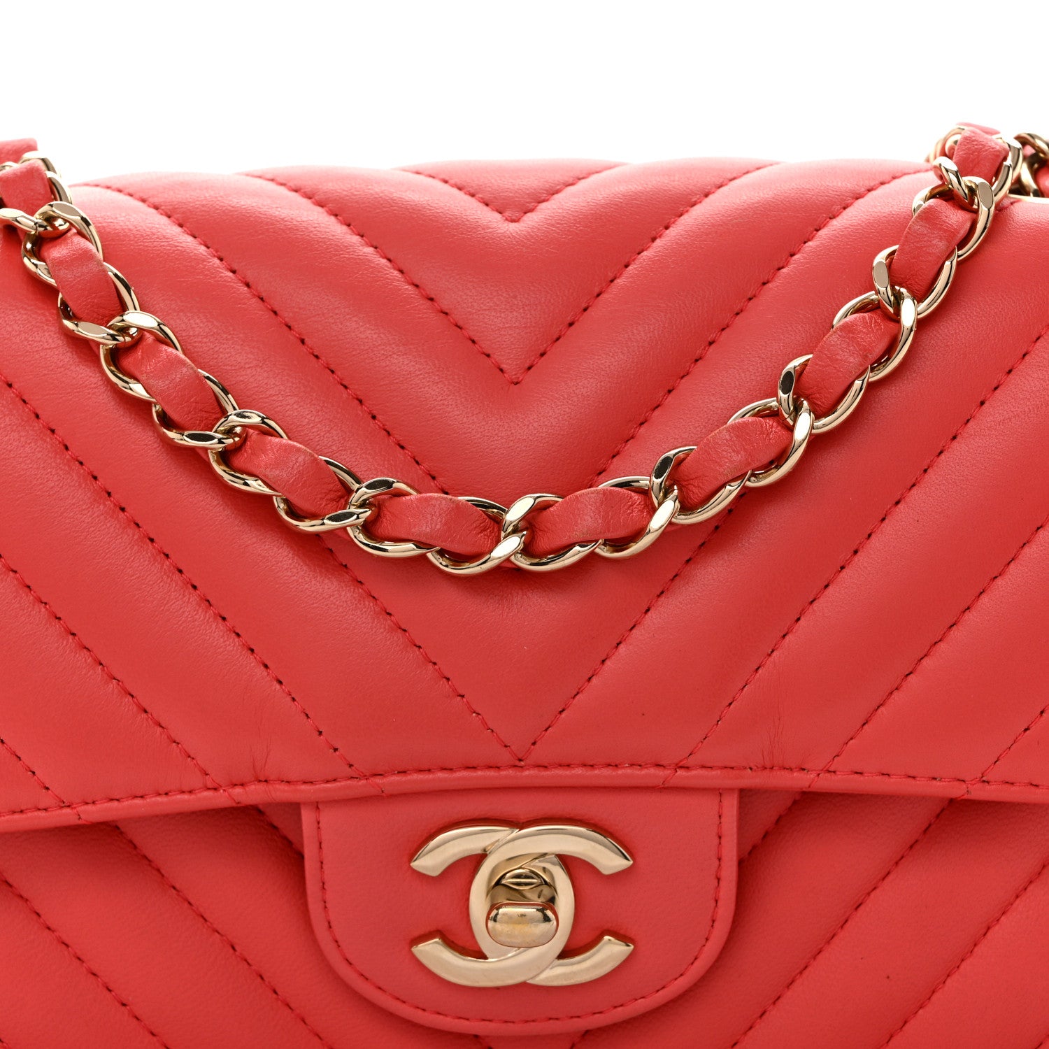 Chanel Lambskin Chevron Quilted Mini Rectangular Flap Coral 8 of 12