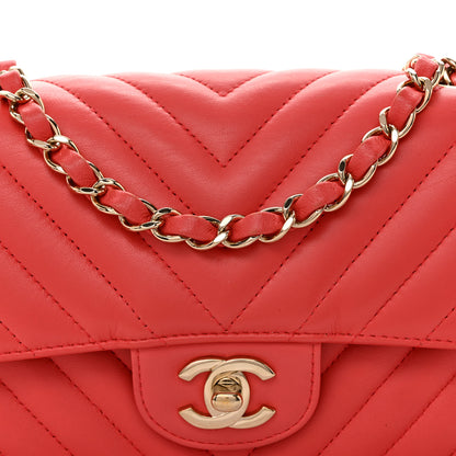 Chanel Lambskin Chevron Quilted Mini Rectangular Flap Coral 8 of 12
