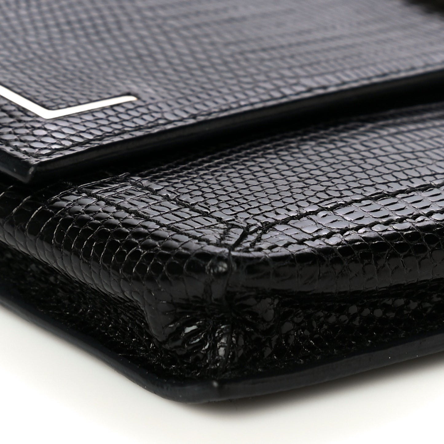 Calfskin Lizard Embossed Wallet on Chain Black
