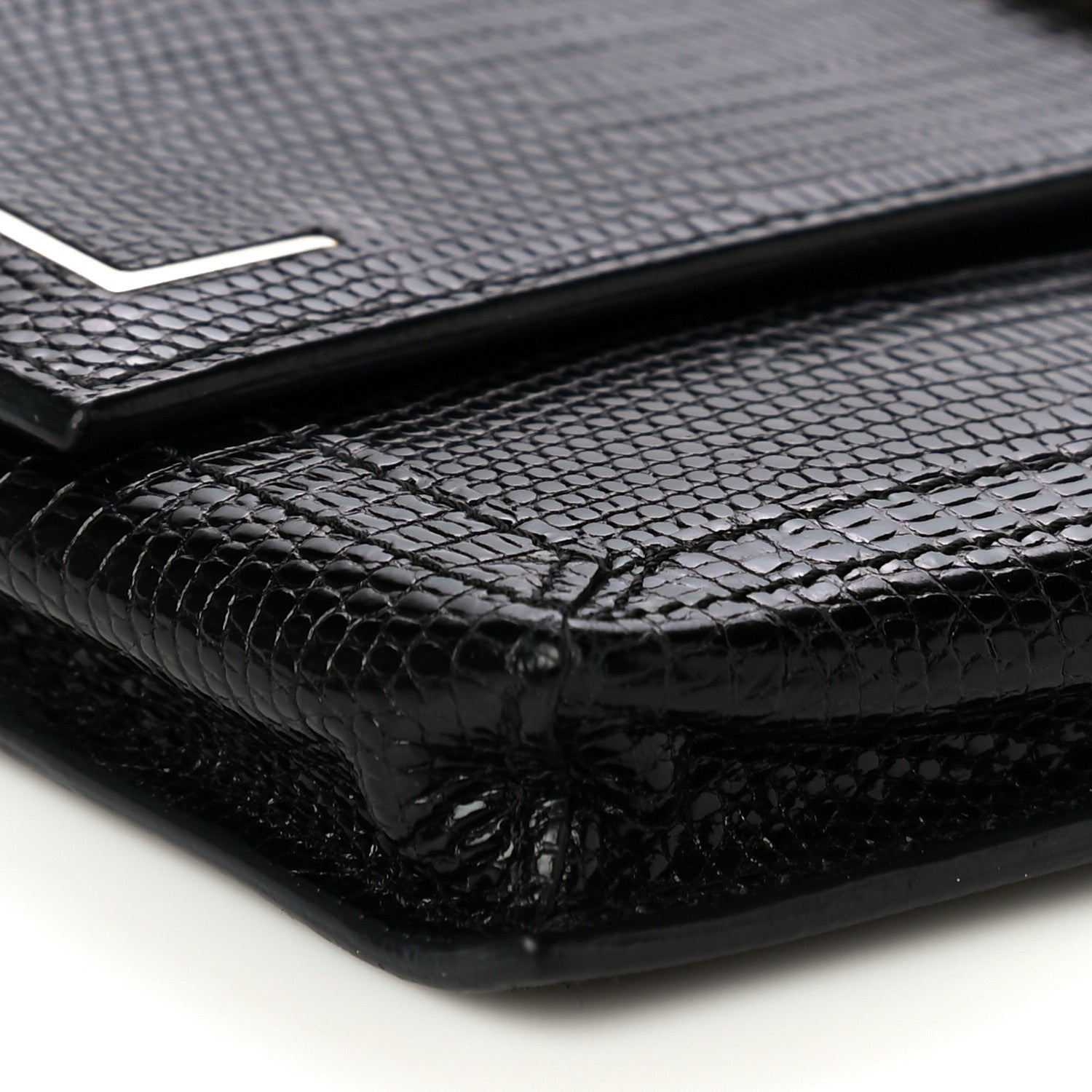Fendi Calfskin Lizard Embossed Wallet on Chain Black 9 of 15