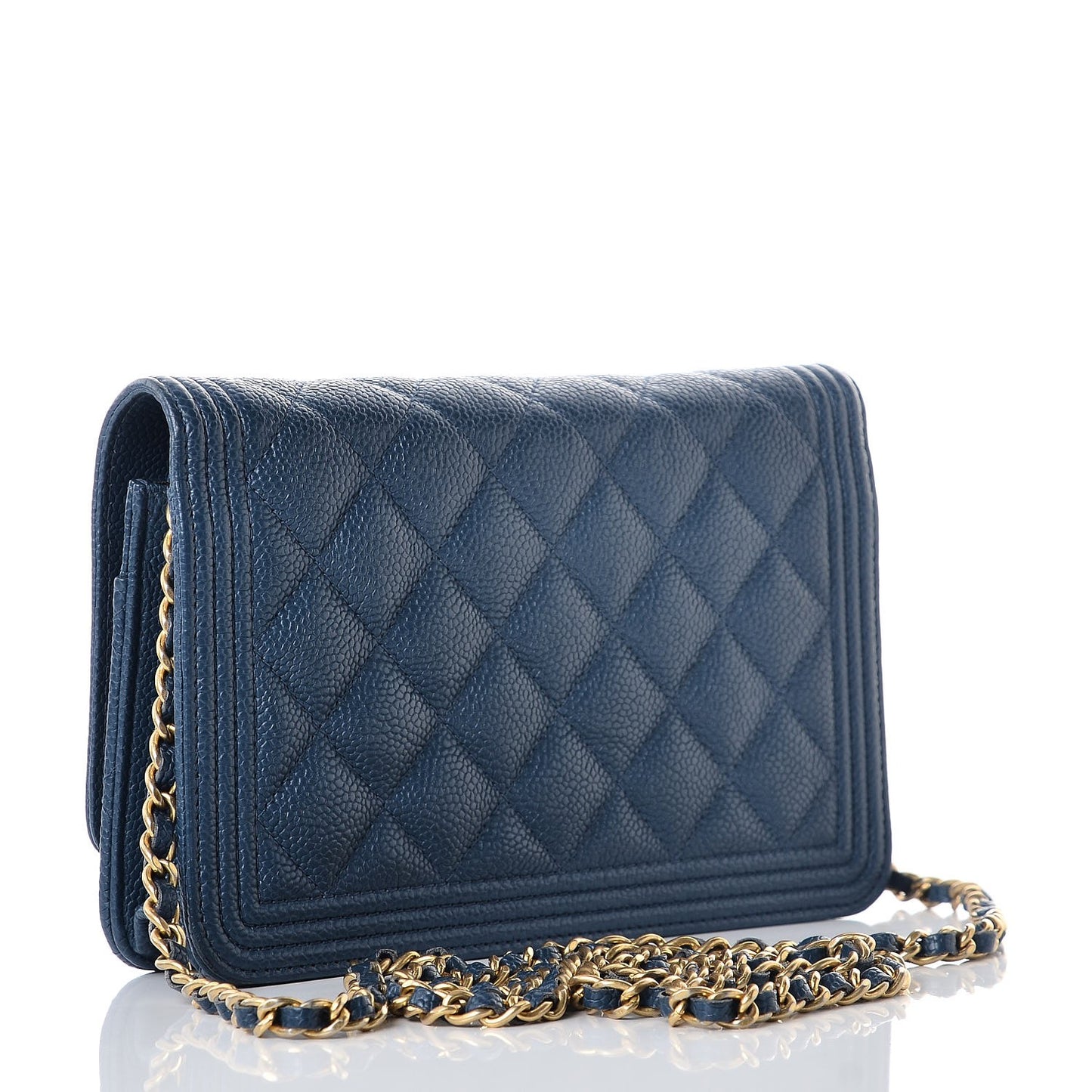 Caviar Quilted Boy Wallet On Chain WOC Dark Blue
