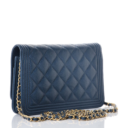 Chanel Caviar Quilted Boy Wallet On Chain WOC Dark Blue 3 of 9