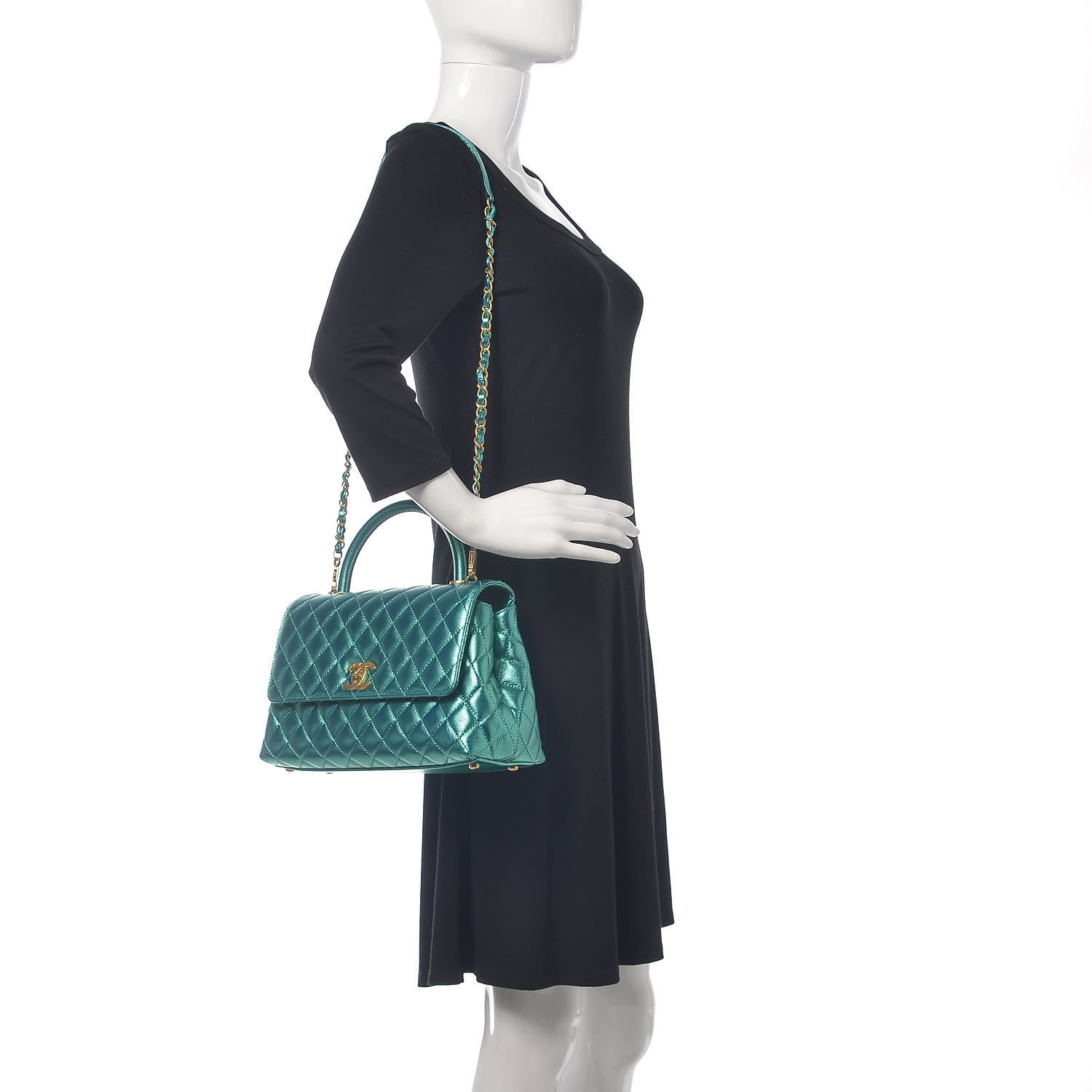 Chanel Metallic Caviar Quilted Small Coco Handle Flap Blue 2 of 10