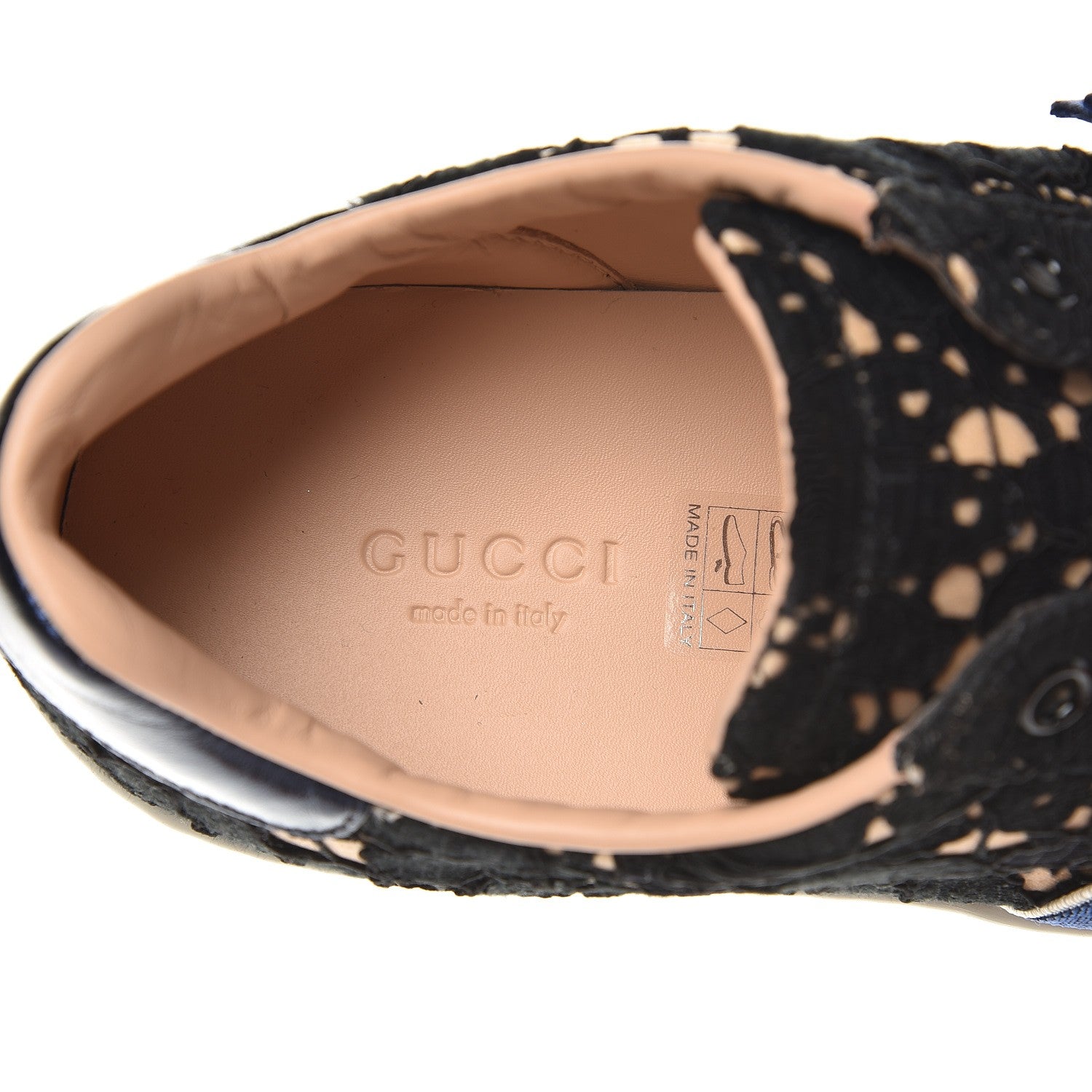 Gucci Lace Crystal Sylvie Web Flower Leaf Womens Ace Sneakers 37 Black Tan Beige 6 of 9