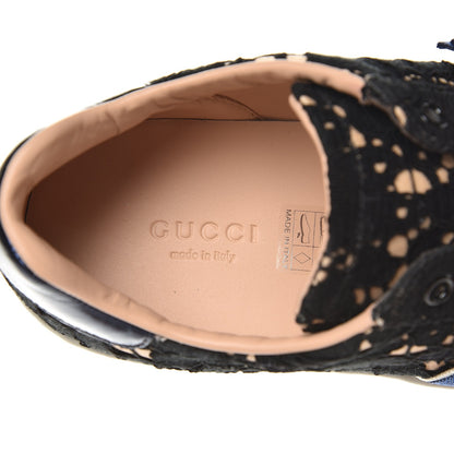 Gucci Lace Crystal Sylvie Web Flower Leaf Womens Ace Sneakers 37 Black Tan Beige 6 of 9