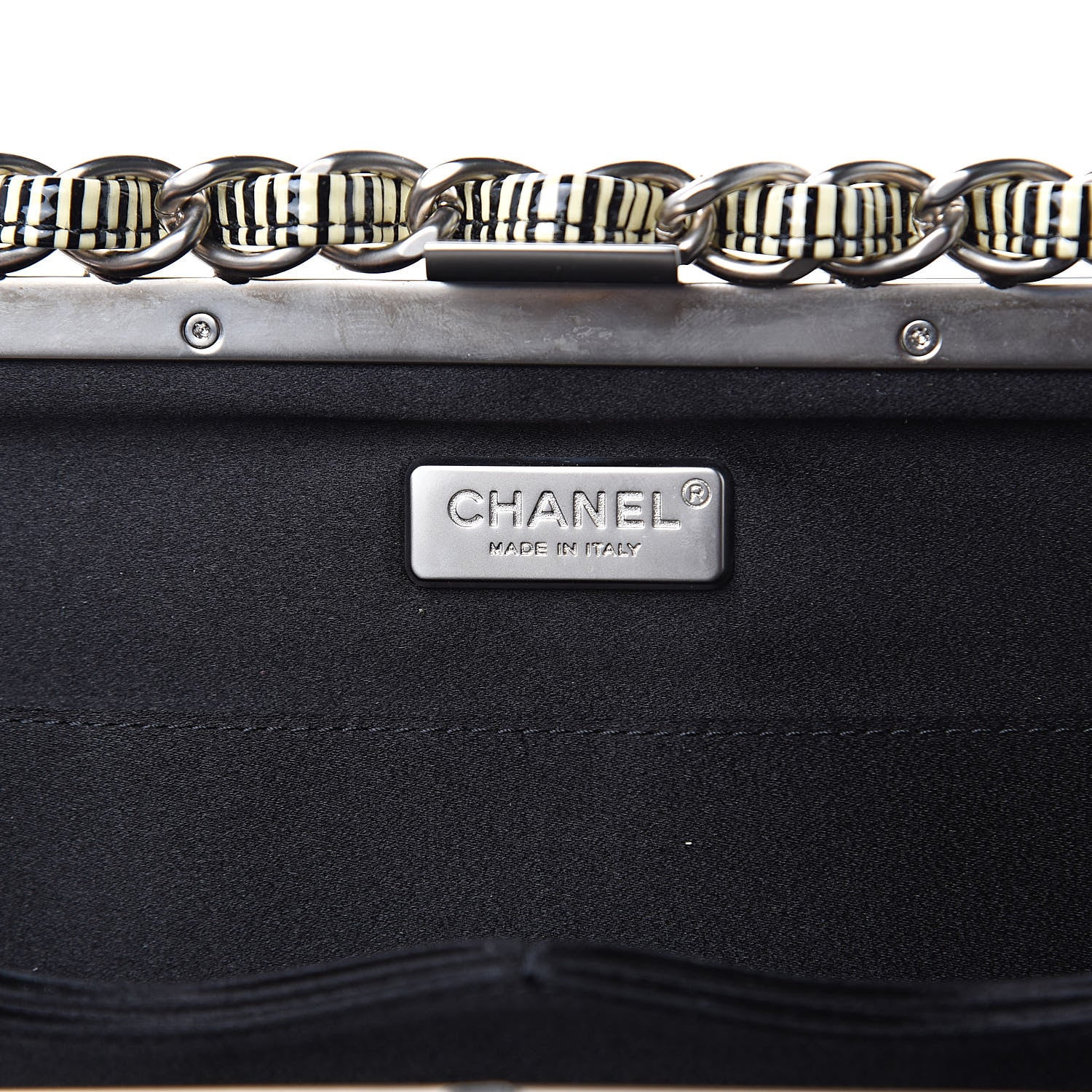 Chanel Patent Calfskin Striped Clutch Black 6 of 9