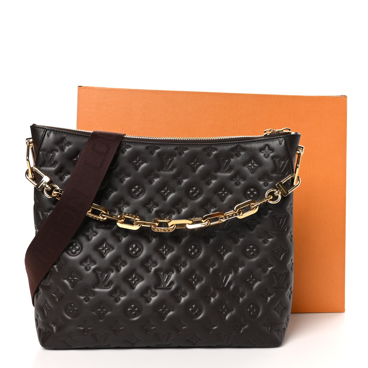 Louis Vuitton Lambskin Embossed Monogram Coussin Hobo MM Chocolat 11 of 11