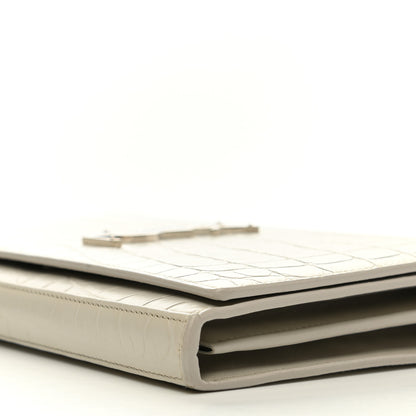Saint Laurent Calfskin Crocodile Embossed Monogram Chain Wallet Blanc Vintage 9 of 9