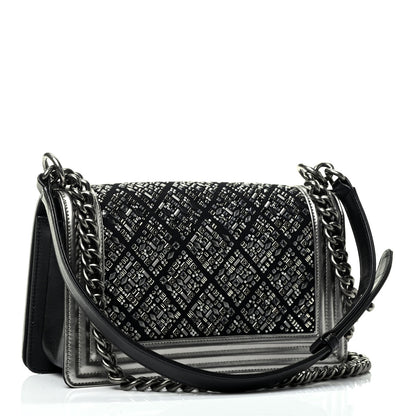 Chanel Metallic Lambskin Embellished Medium Boy Flap Black Silver 2 of 4