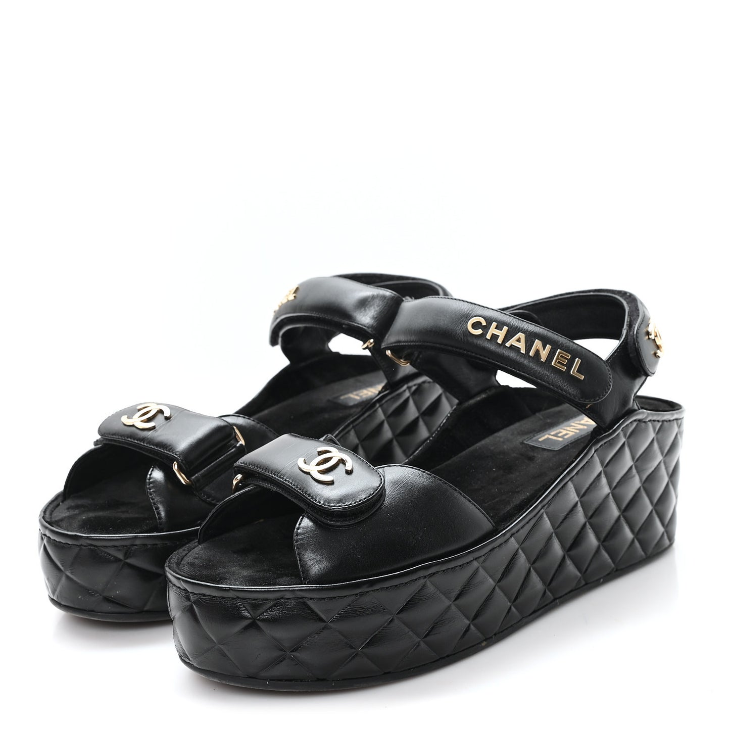 Shiny Calfskin Logo Platform Sandals 40 Black