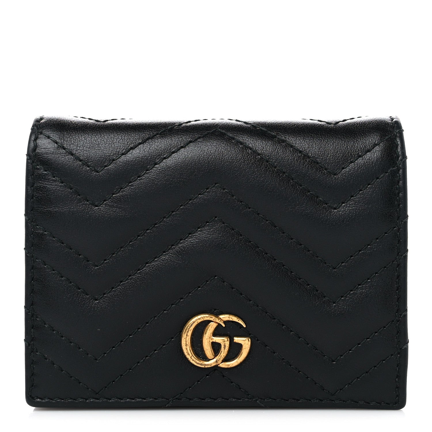 Gucci Calfskin Matelasse GG Marmont Card Case Wallet Black 1 of 11