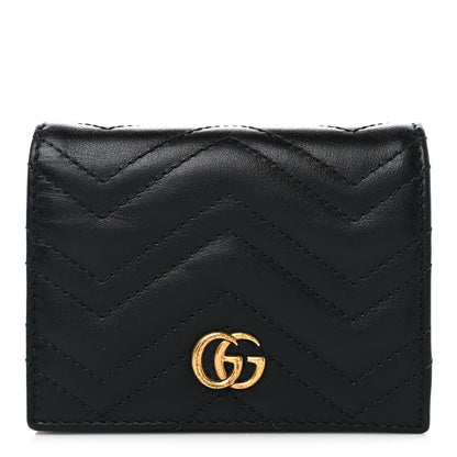 Gucci Calfskin Matelasse GG Marmont Card Case Wallet Black 1 of 11