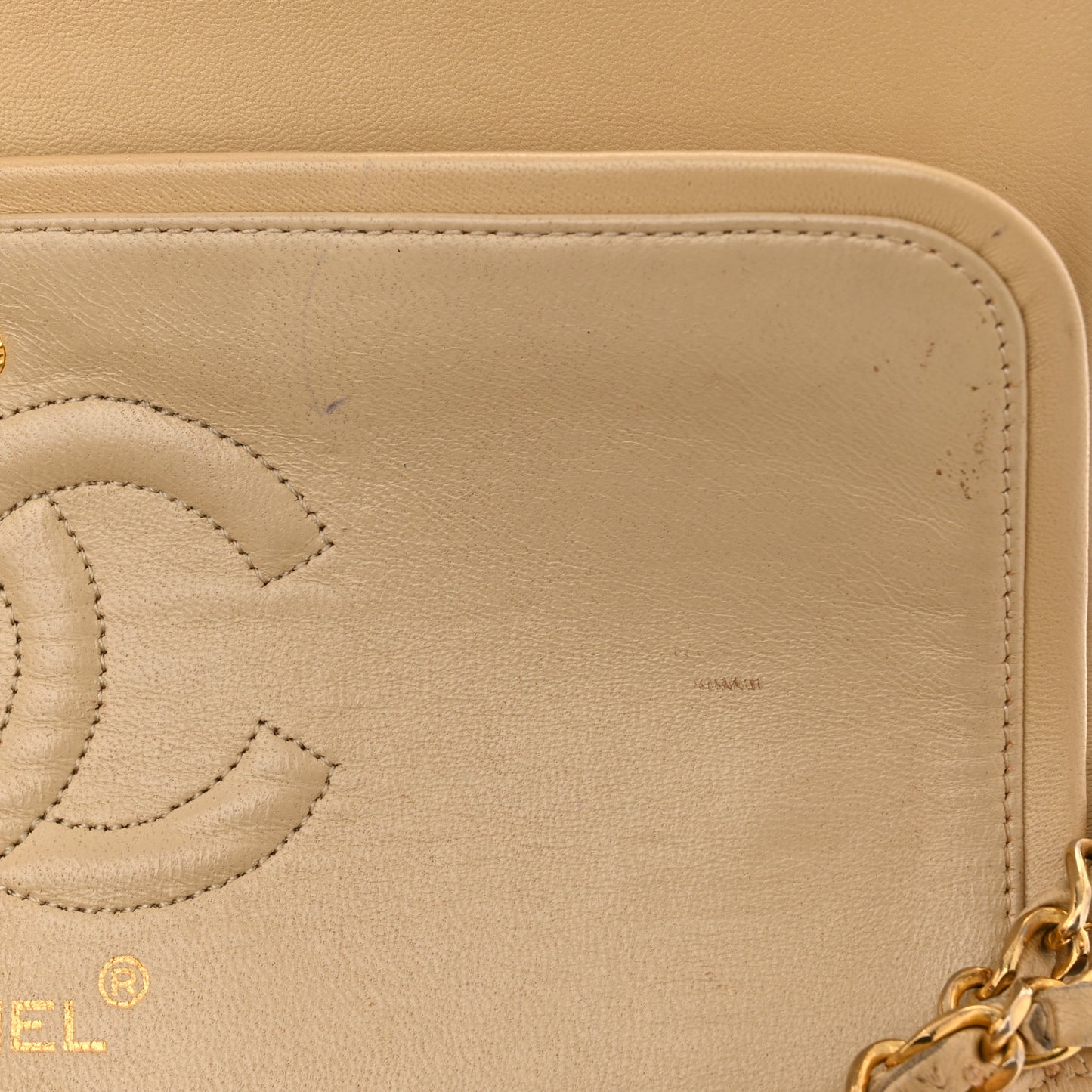 Lambskin Quilted Medium Double Flap Beige