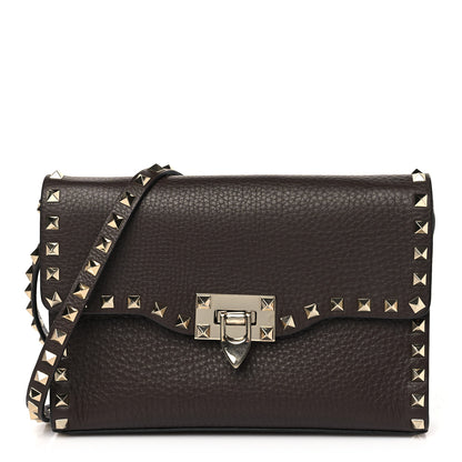 Valentino Garavani Pebbled Calfskin Medium Rockstud Flip Lock Crossbody Bag Deep Taupe 1 of 9