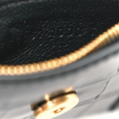 Balenciaga Shiny Calfskin Crocodile Embossed Hourglass Chain Cardholder Black 9 of 13