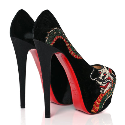 Christian Louboutin Velvet Dragon Tattoo Highness 160 Pumps 37 Black 4 of 7