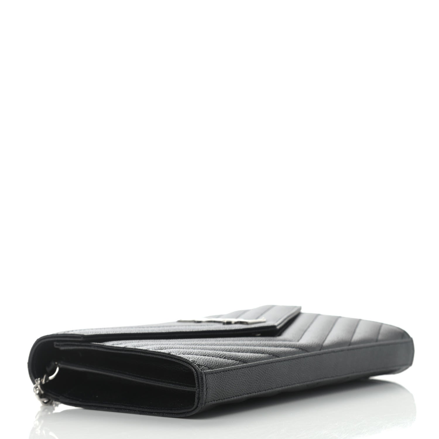Saint Laurent Grain De Poudre Matelasse Chevron Monogram Chain Wallet Black 4 of 11