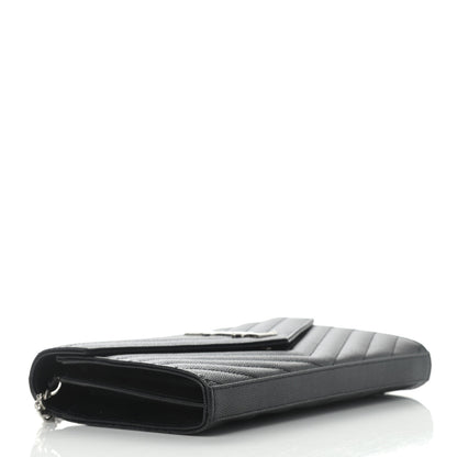 Saint Laurent Grain De Poudre Matelasse Chevron Monogram Chain Wallet Black 4 of 11
