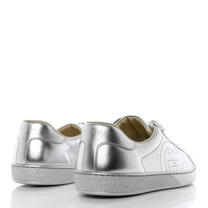Gucci Metallic Nappa Interlocking G Perforated Mens Ace Sneakers 9 Argento 4 of 9