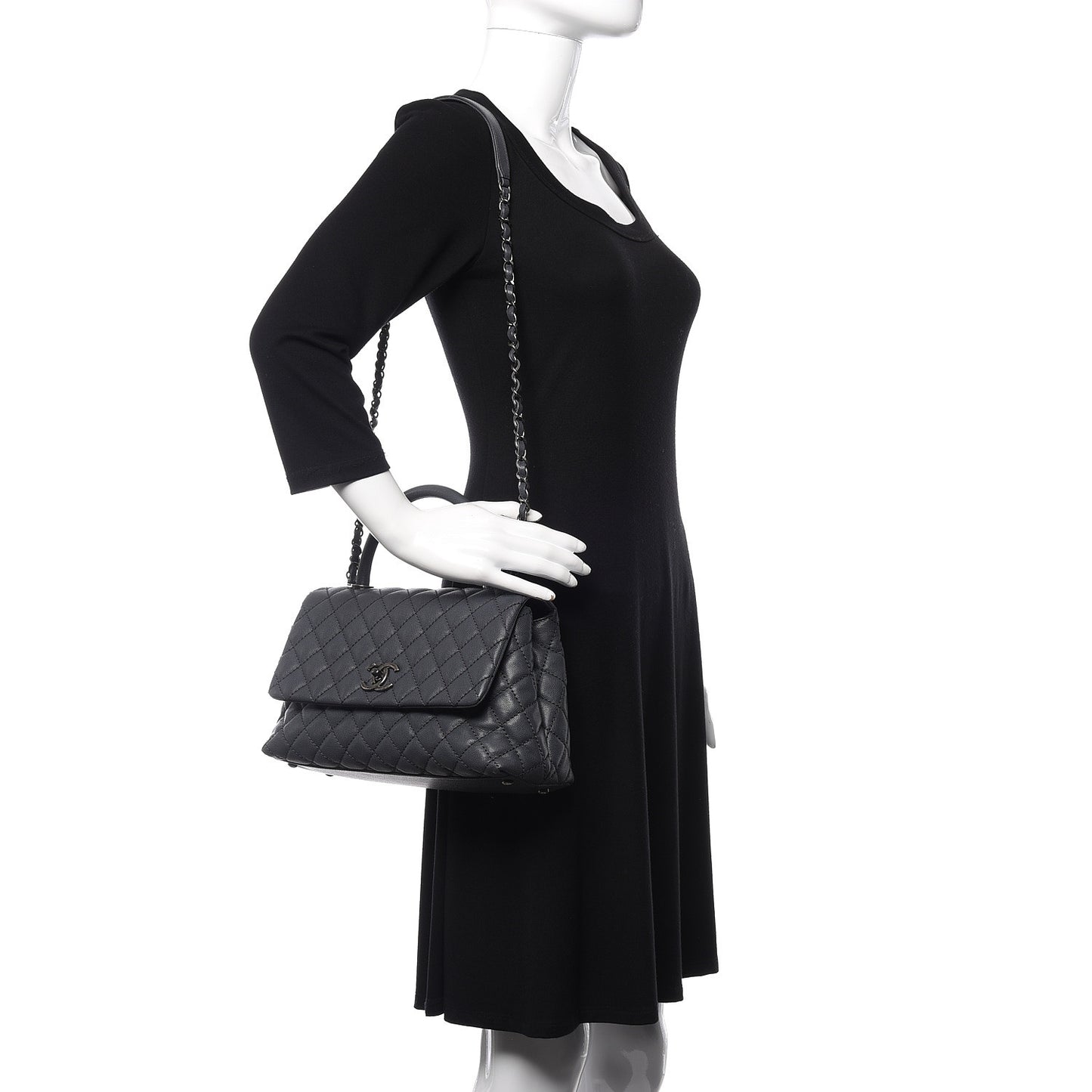 Caviar Quilted Small Coco Handle Flap Gray