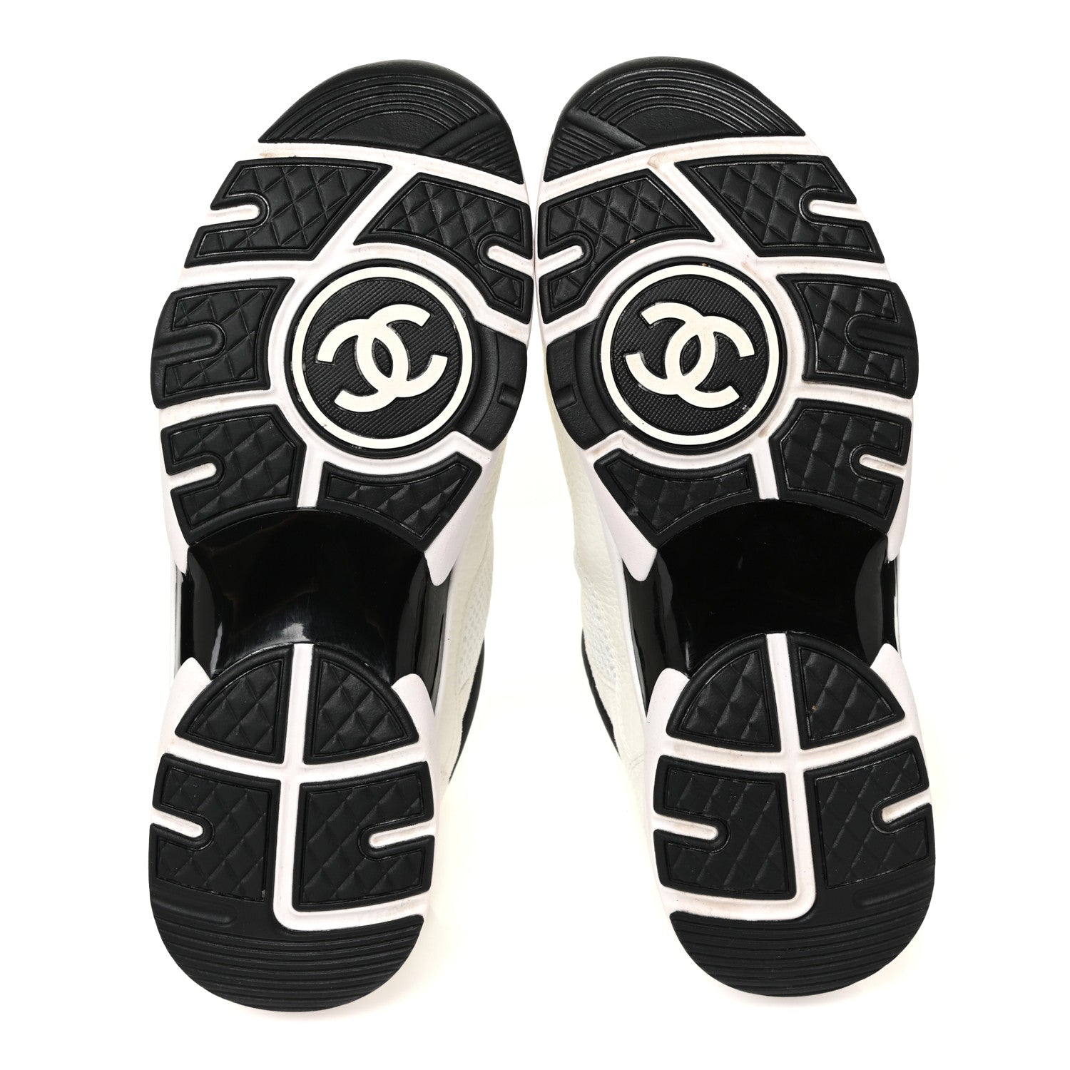 Chanel Mesh Suede Calfskin Grained Calfskin Womens CC Sneakers 39 White Black 6 of 17