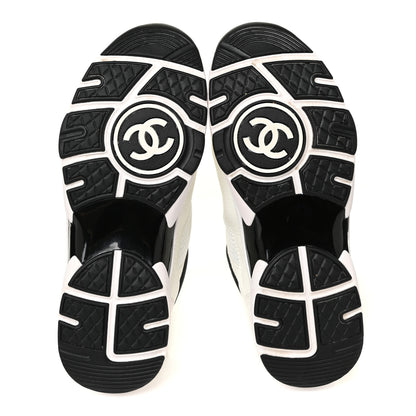 Chanel Mesh Suede Calfskin Grained Calfskin Womens CC Sneakers 39 White Black 6 of 17