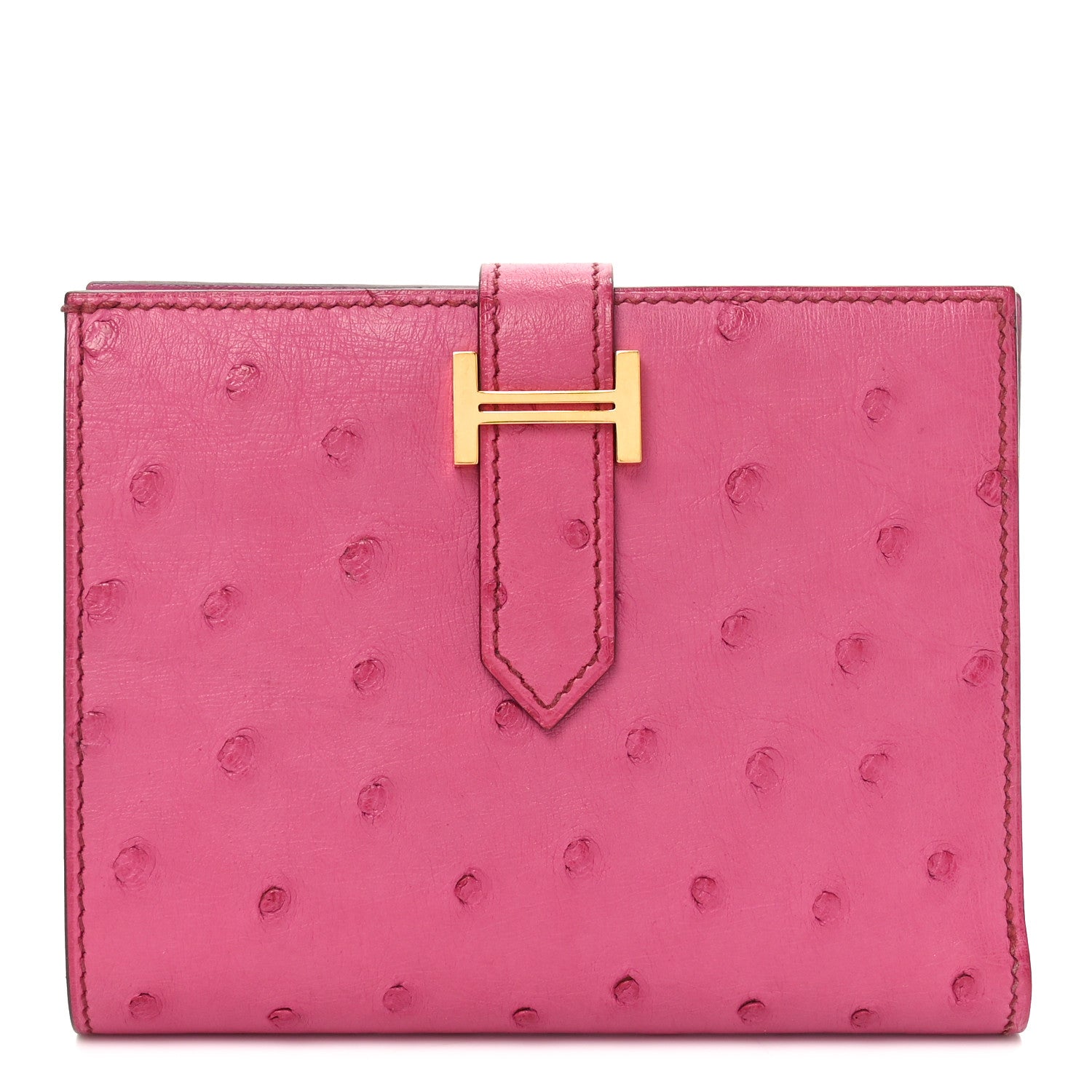 Hermes Ostrich Bearn Compact Wallet Fuchsia 1 of 6