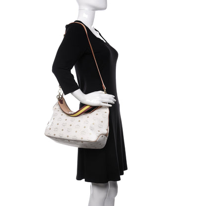 MCM Visetos Striped Hobo White 2 of 13