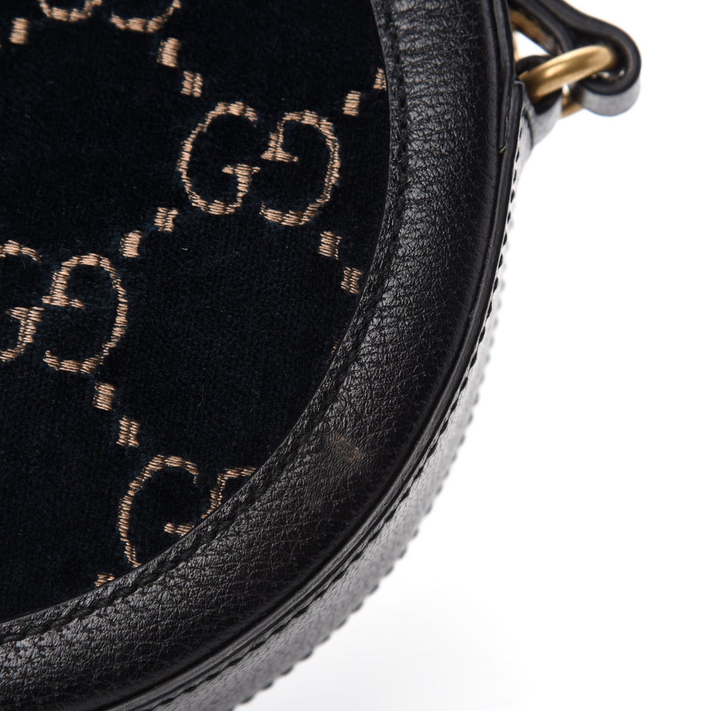 Velvet GG Monogram Calfskin Round Shoulder Bag Blue Beige