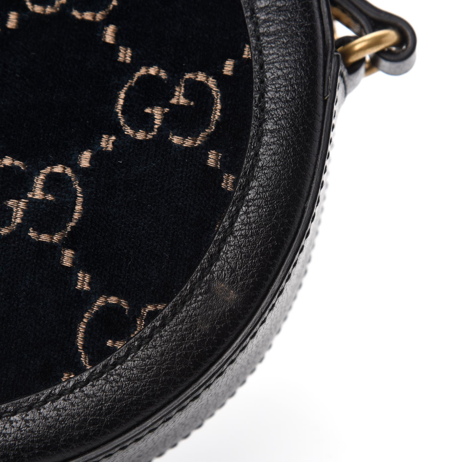 Gucci Velvet GG Monogram Calfskin Round Shoulder Bag Blue Beige 9 of 12