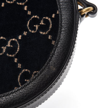 Gucci Velvet GG Monogram Calfskin Round Shoulder Bag Blue Beige 9 of 12