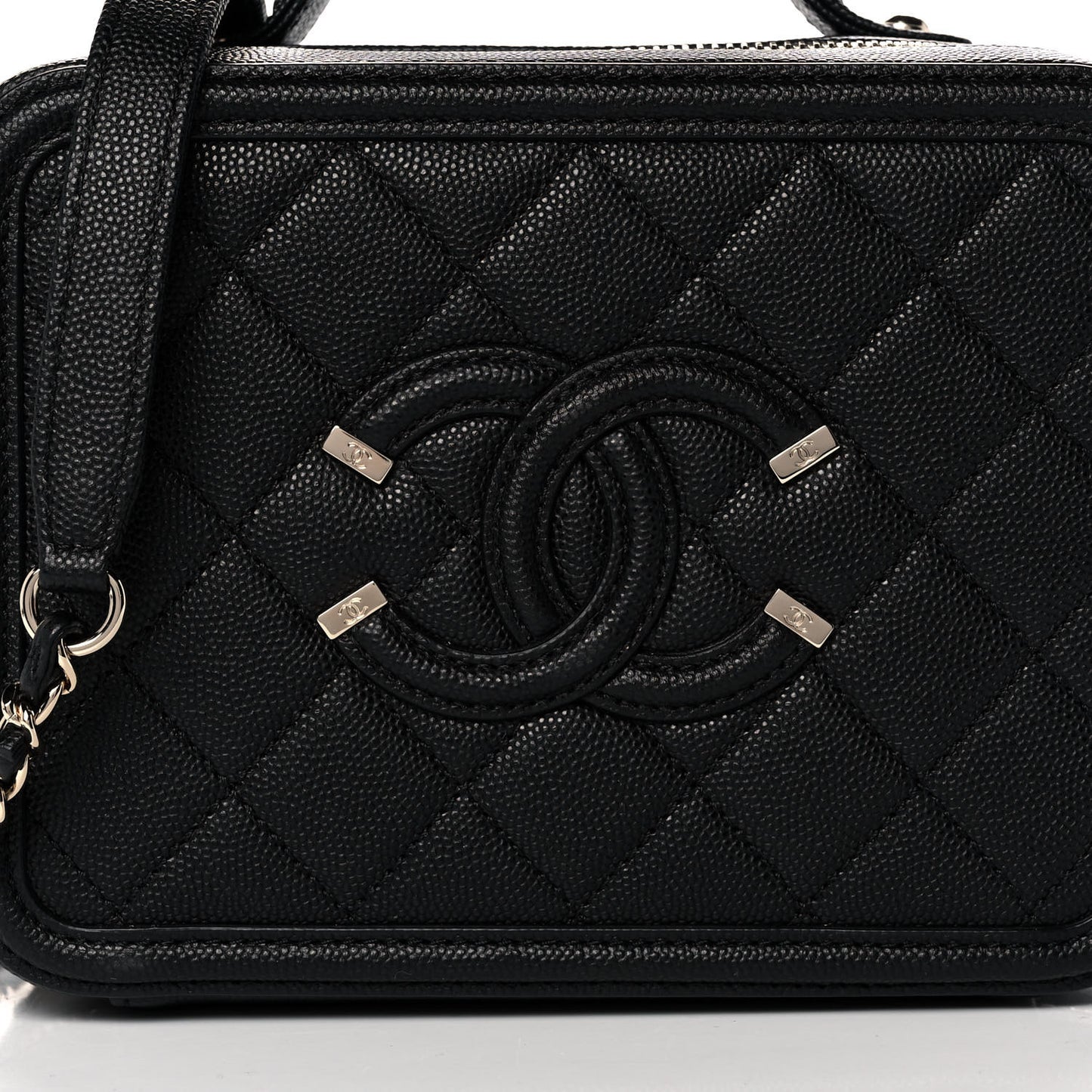 Caviar Quilted Small CC Filigree Vanity Case Black