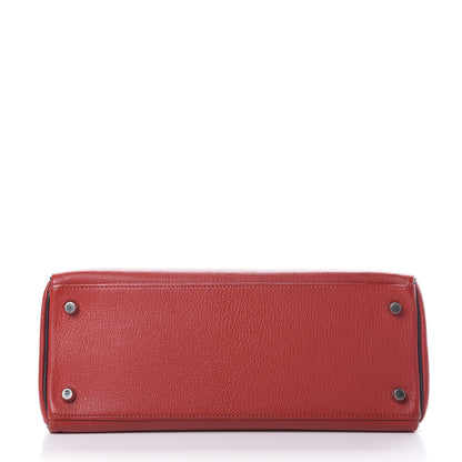 Hermes Chevre Mysore Horseshoe Kelly Retourne 28 Rouge Garance Bleu Obscur 5 of 38