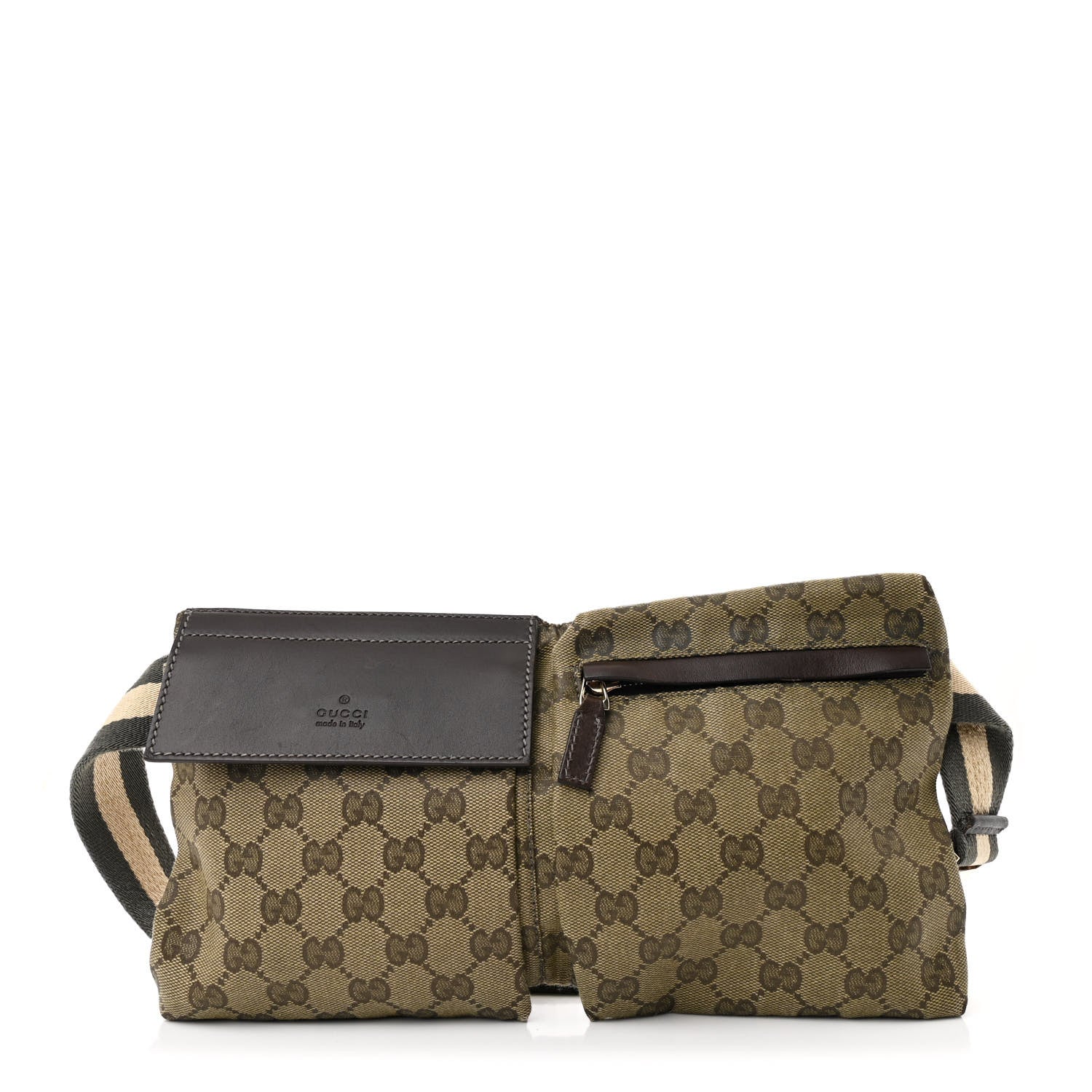 Gucci GG Monogram Double Pocket Belt Bag Green Dark Brown 1 of 10