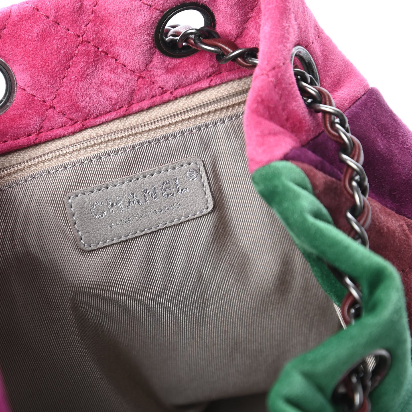 Suede Quilted Patchwork Drawstring Bag Green Pink Purple Burgundy