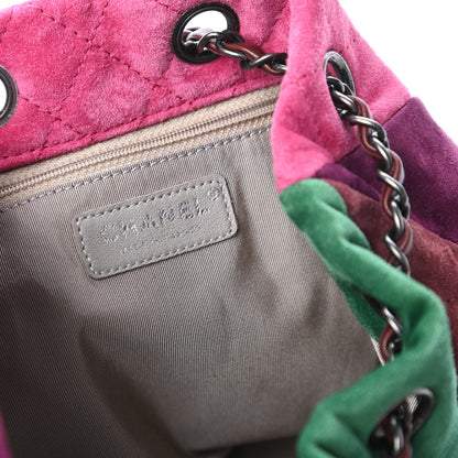 Chanel Suede Quilted Patchwork Drawstring Bag Green Pink Purple Burgundy 8 of 11