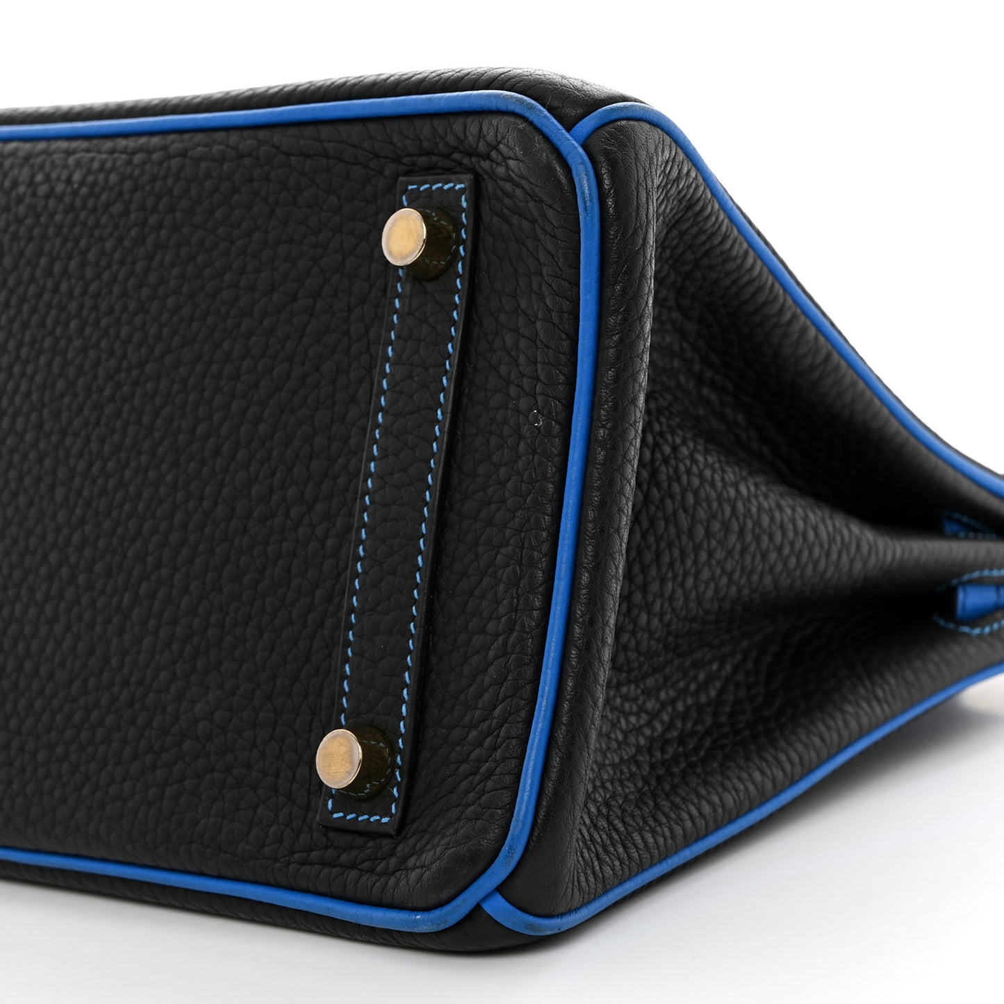 Taurillon Clemence Horseshoe Birkin 25 Black Bleu Hydra