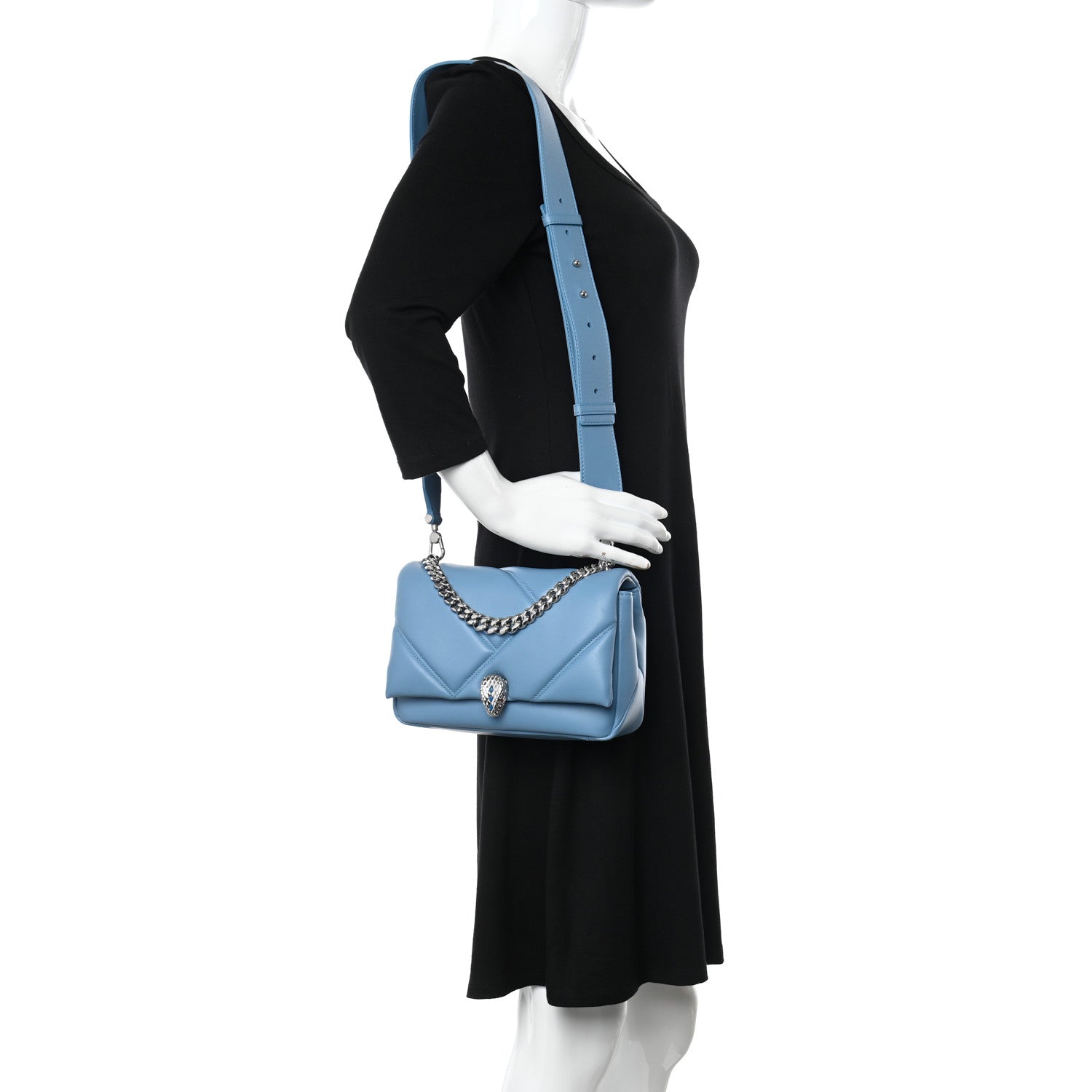 Bulgari Calfskin Matelasse Mini Serpenti Cabochon Crossbody Bag Blue 2 of 10