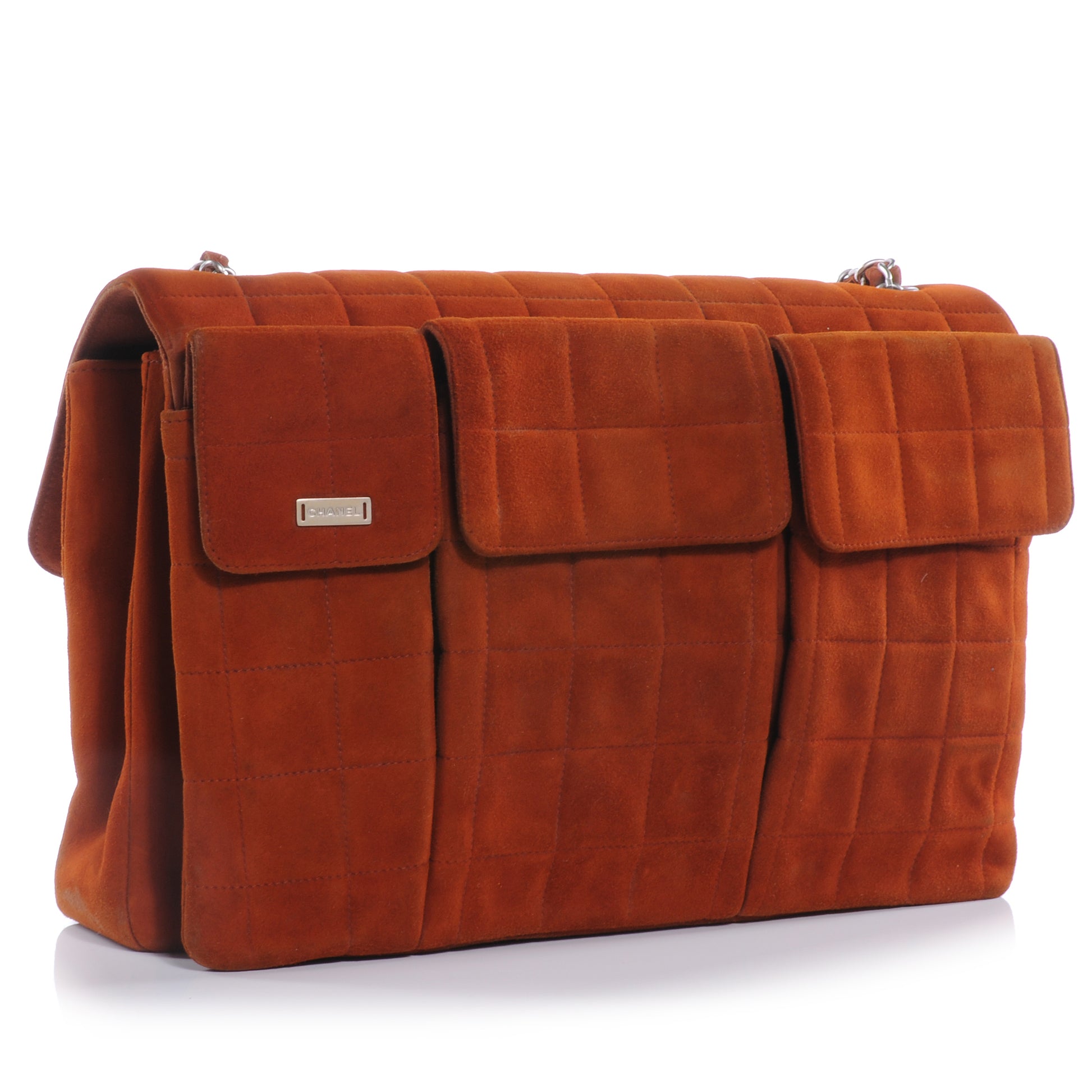 Chanel Suede Square Quilted Mademoiselle Flap Orange 3 of 8