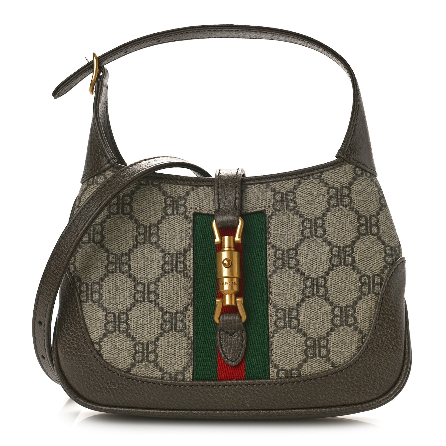 X BALENCIAGA BB Supreme Monogram Calfskin Web Mini Jackie 1961 Hobo Beige Ebony