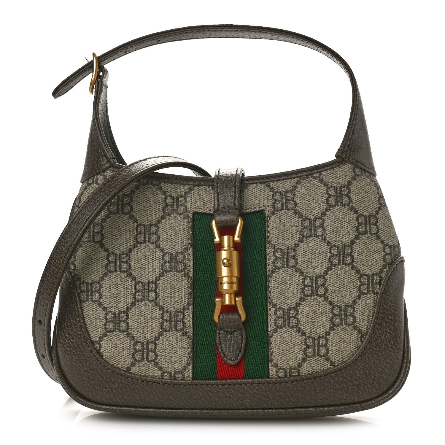 Gucci X BALENCIAGA BB Supreme Monogram Calfskin Web Mini Jackie 1961 Hobo Beige Ebony 1 of 8