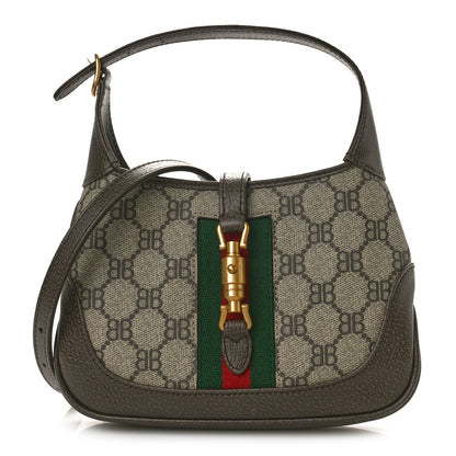 Gucci X BALENCIAGA BB Supreme Monogram Calfskin Web Mini Jackie 1961 Hobo Beige Ebony 1 of 8