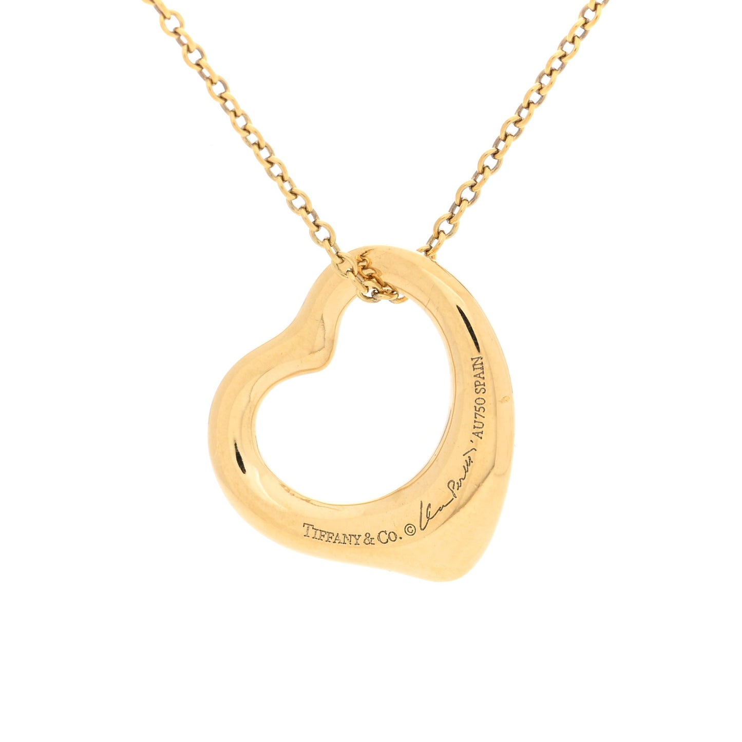 18K Yellow Gold Diamond 16mm Elsa Peretti Open Heart Pendant Necklace