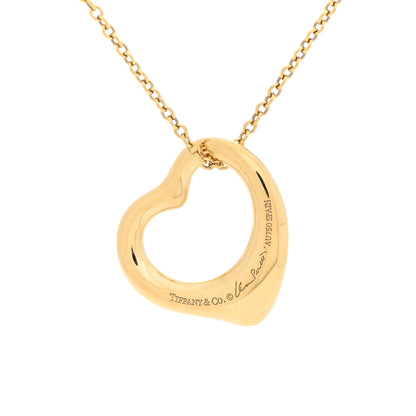 Tiffany 18K Yellow Gold Diamond 16mm Elsa Peretti Open Heart Pendant Necklace 4 of 5