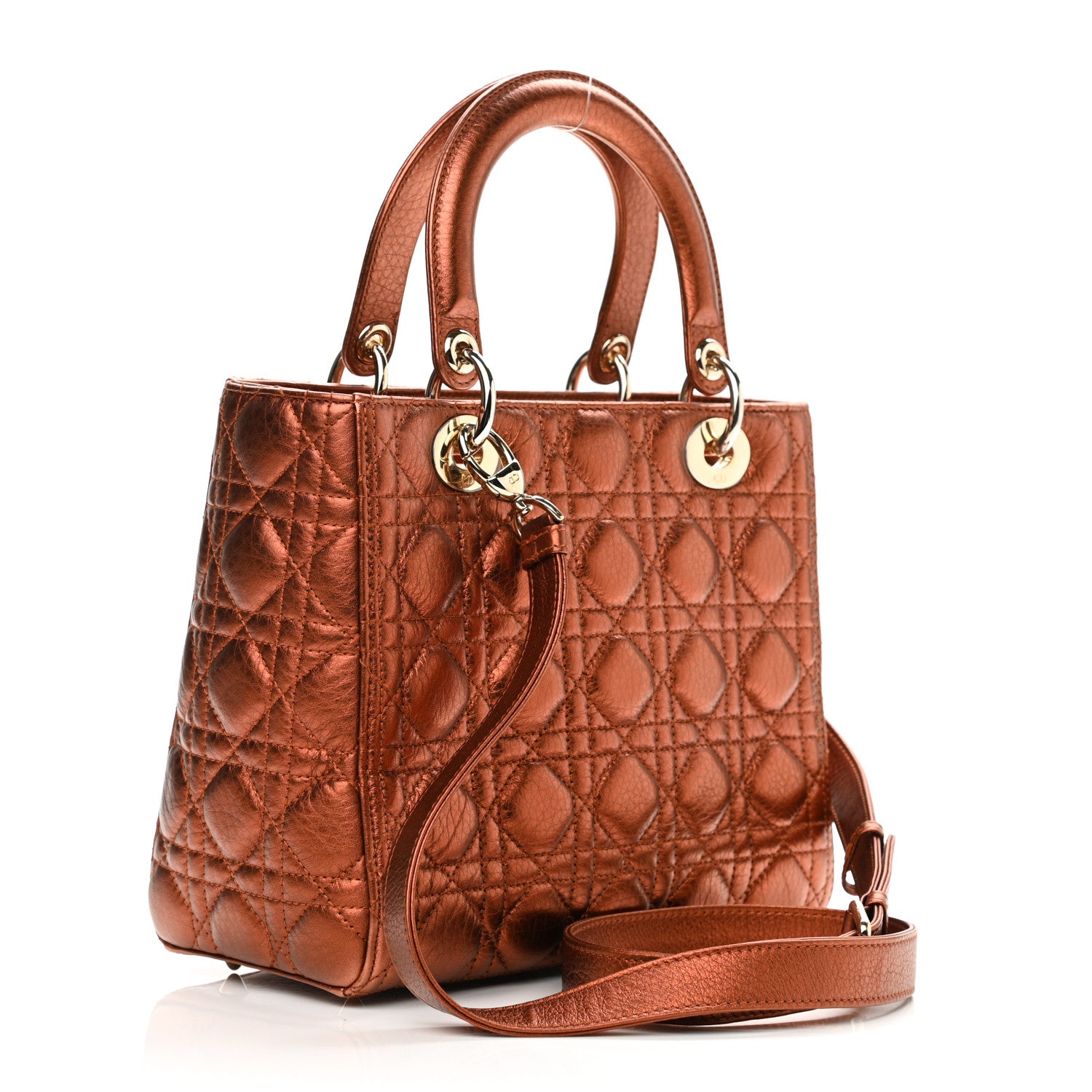 Christian Dior Metallic Grained Calfskin Cannage Medium Lady Dior Orange 2 of 10
